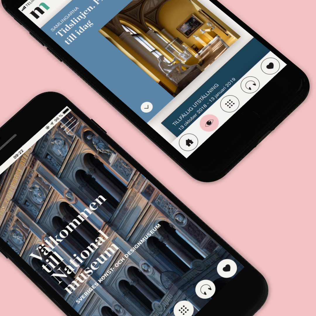 Vyer från Nationalmuseums app monterade i mobil