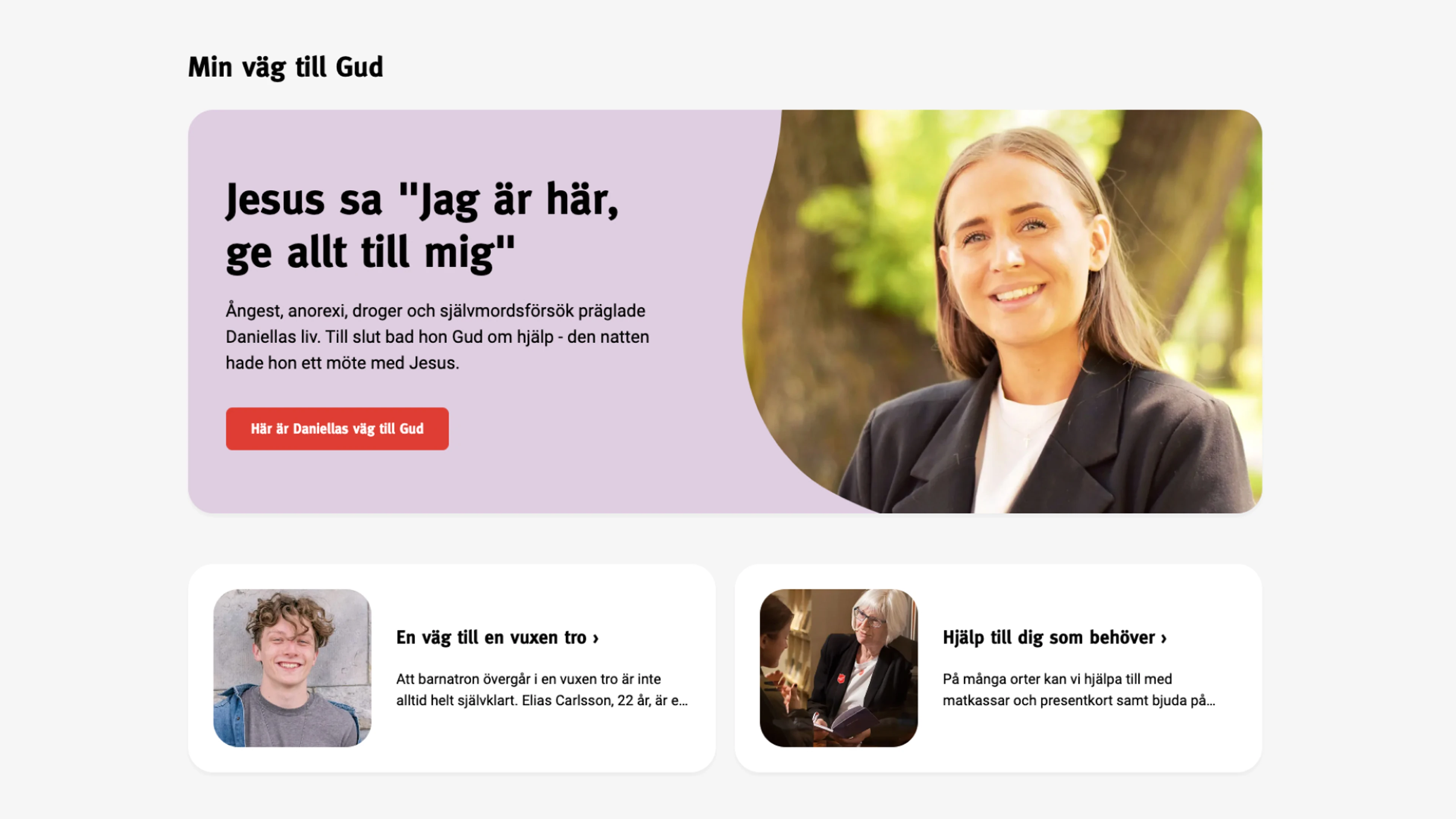 Tre boxar med bilder och rubrik till artiklar