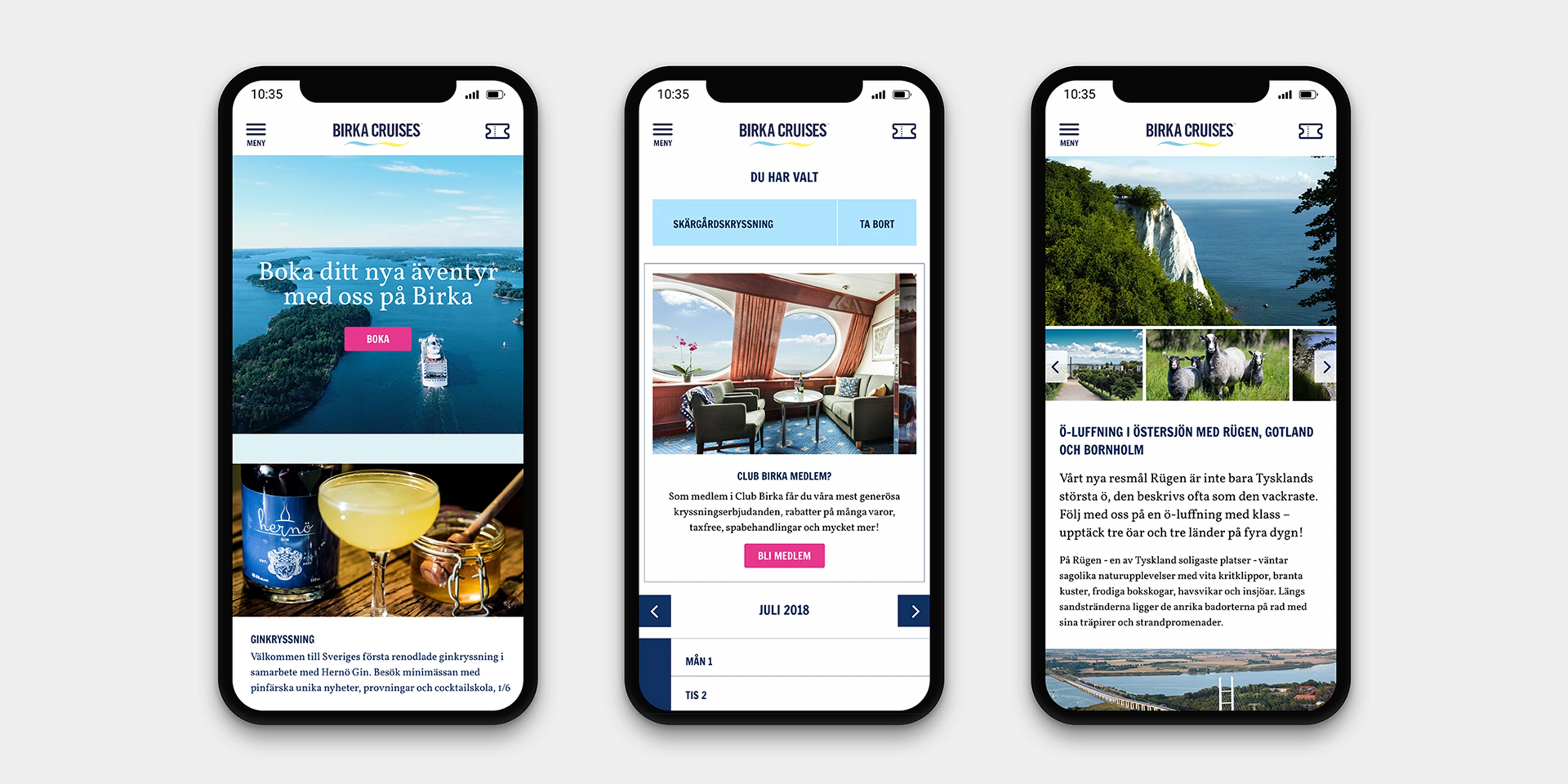 Mobilskisser på Birka Cruises hemsida